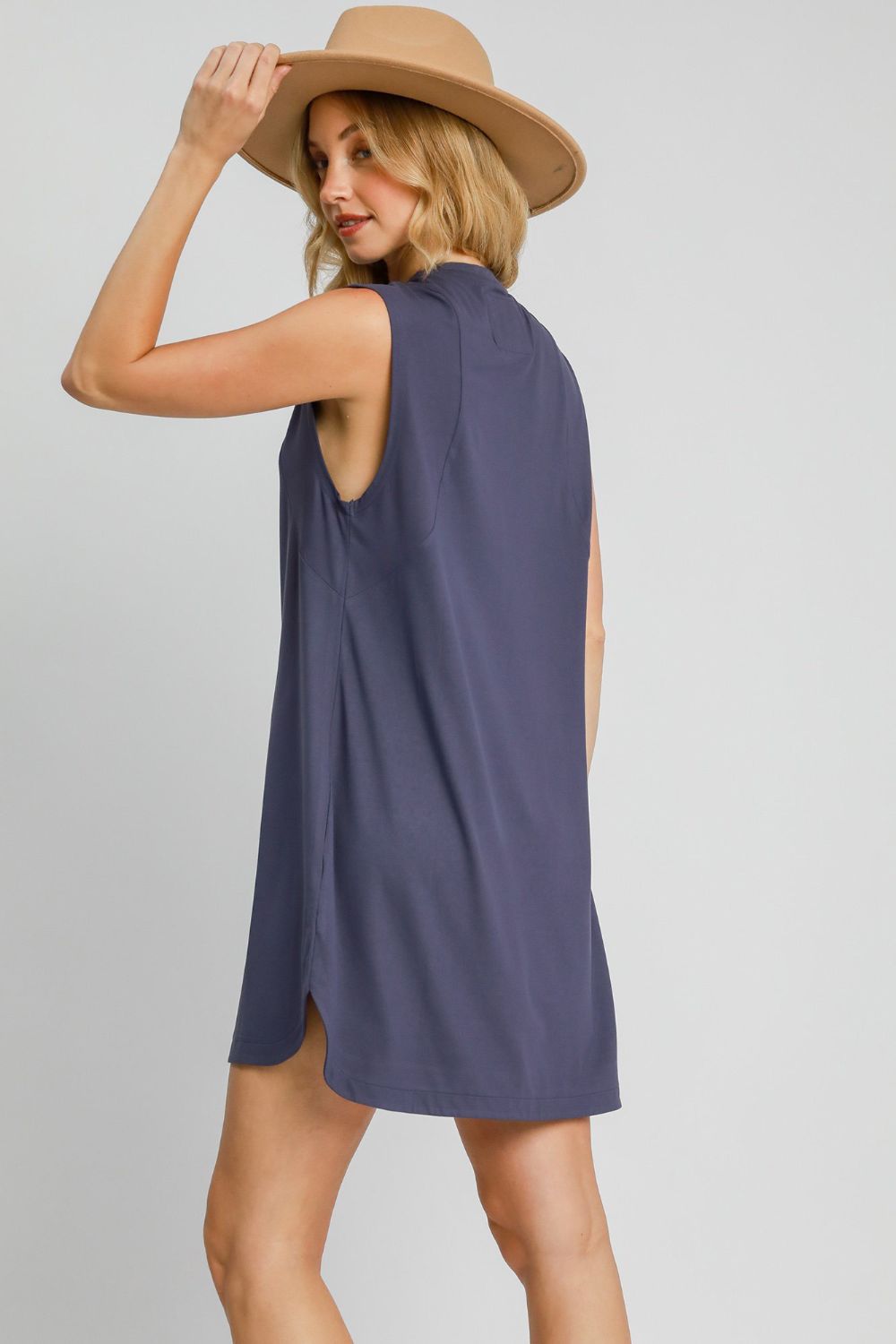 Umgee Round Neck Sleeveless High-Low Curved Hemline Mini Dress - The Daily Makeover