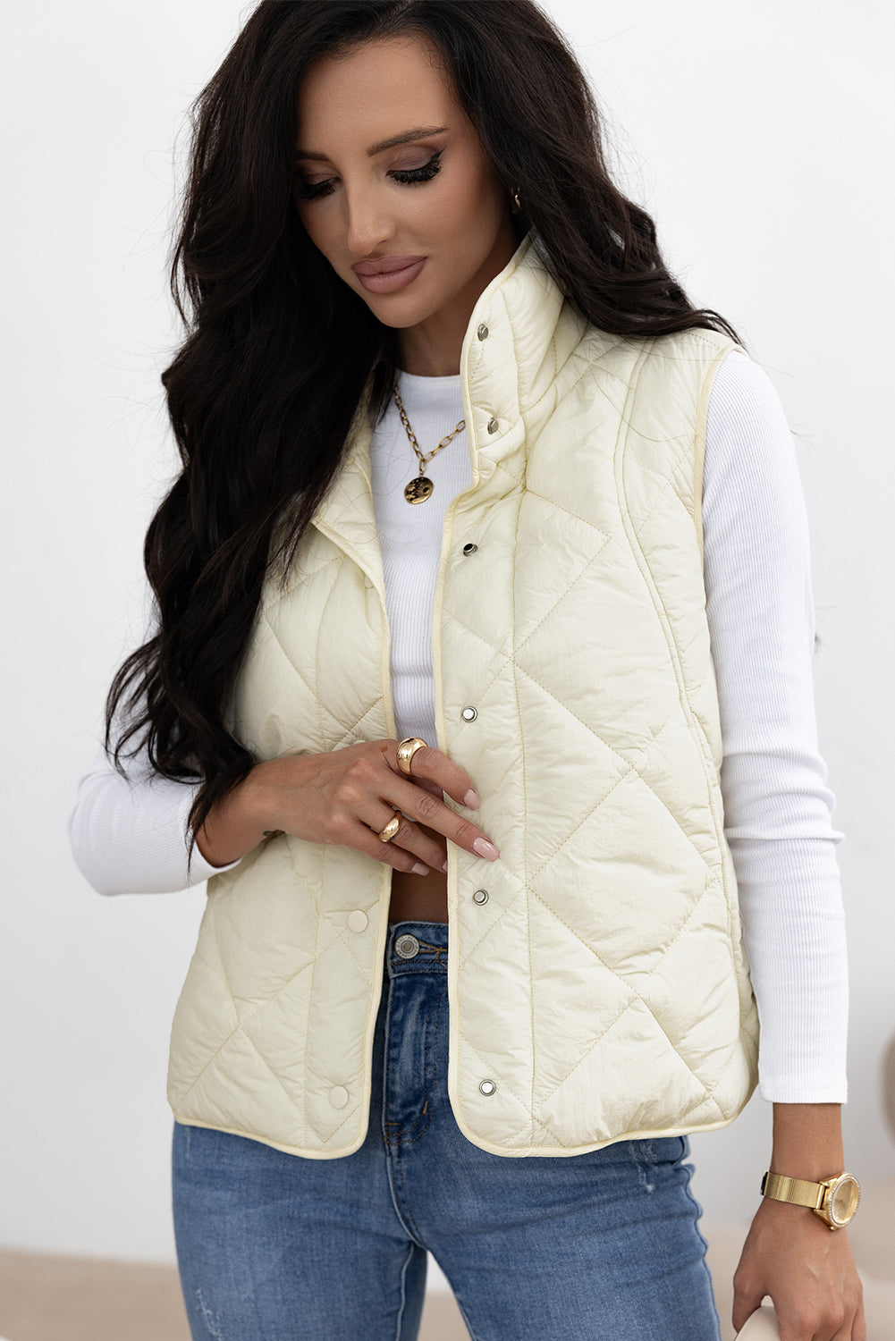Snap Down Texture Vest Coat with Pockets - The Daily Makeover