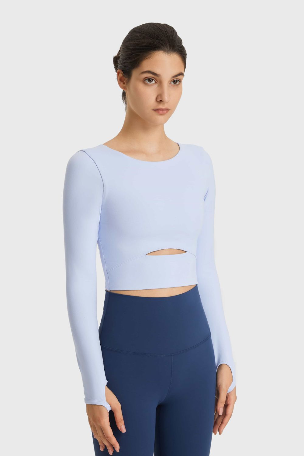 Cutout Long Sleeve Cropped Sports Top - The Daily Makeover