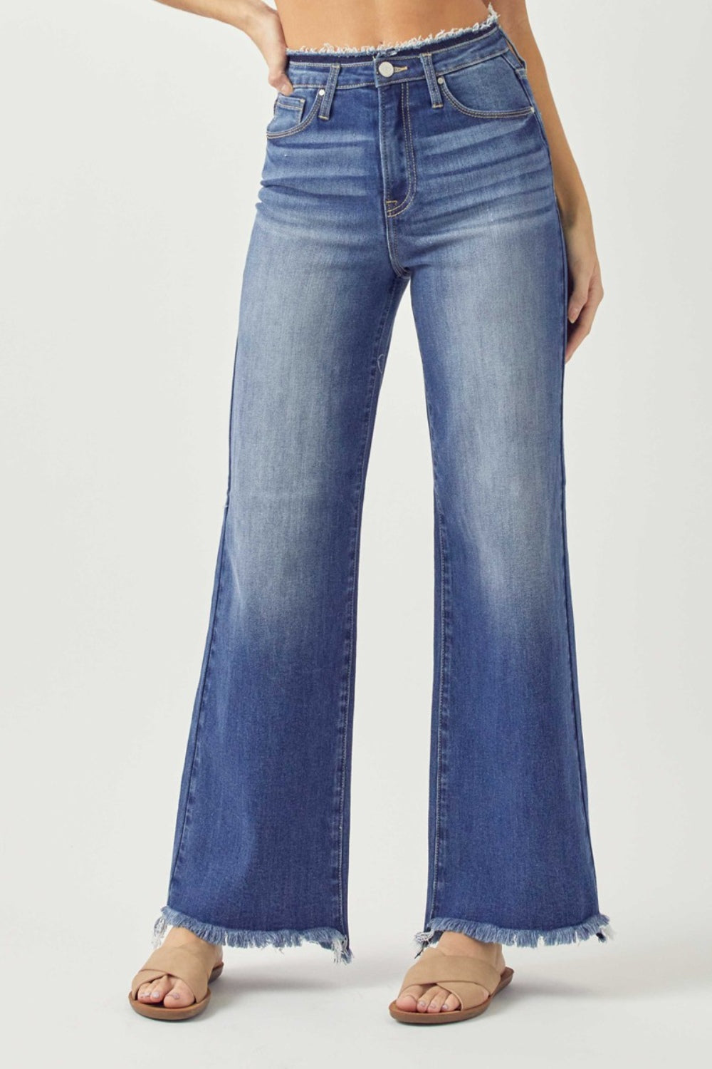 High Waist Raw Hem Wide Leg Jeans - The Daily Makeover