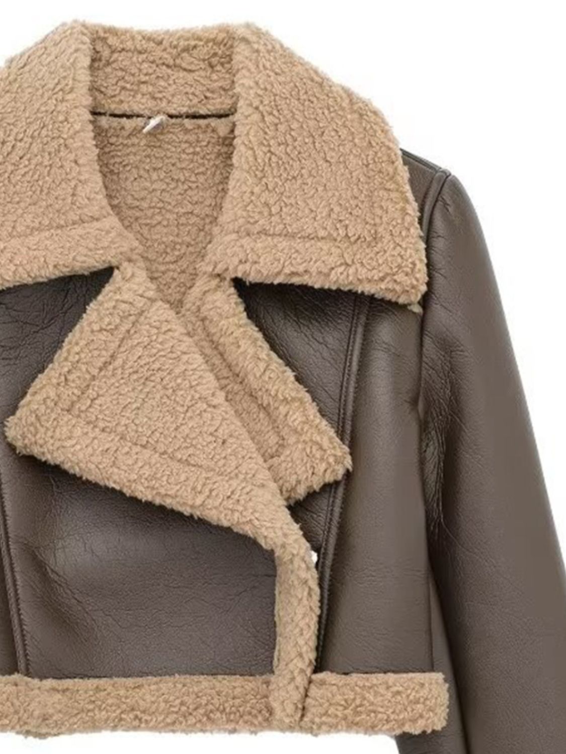 Collared Neck Long Sleeve Plush Cropped Jacket - The Daily Makeover