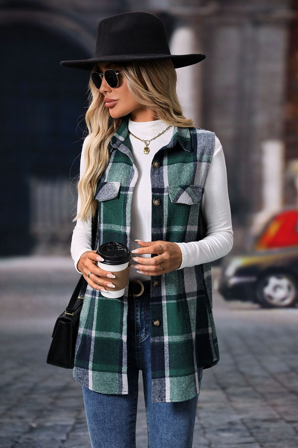 Plaid Button Up Vest Coat - The Daily Makeover
