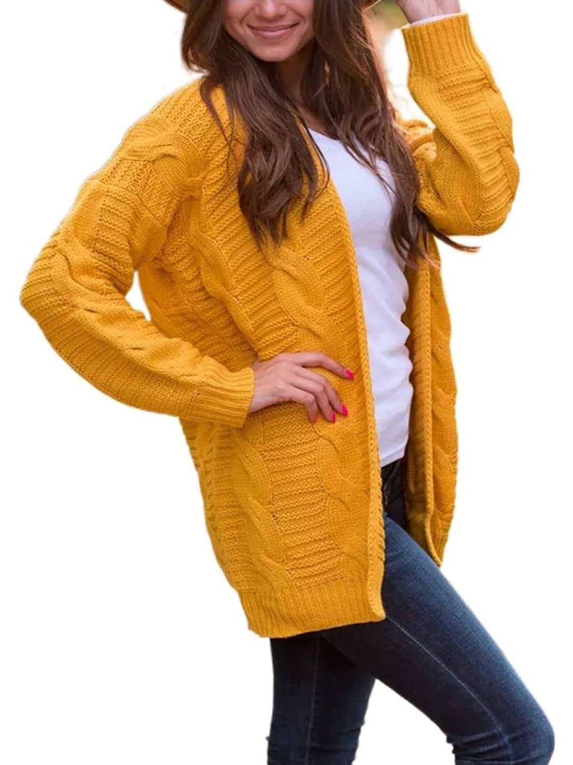 Cable-Knit Open Front Long Sleeve Cardigan - The Daily Makeover