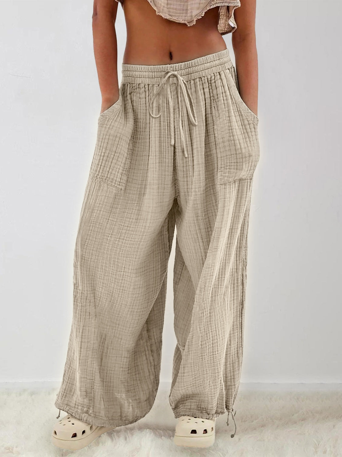 Textured Tied Pants with Pockets - The Daily Makeover