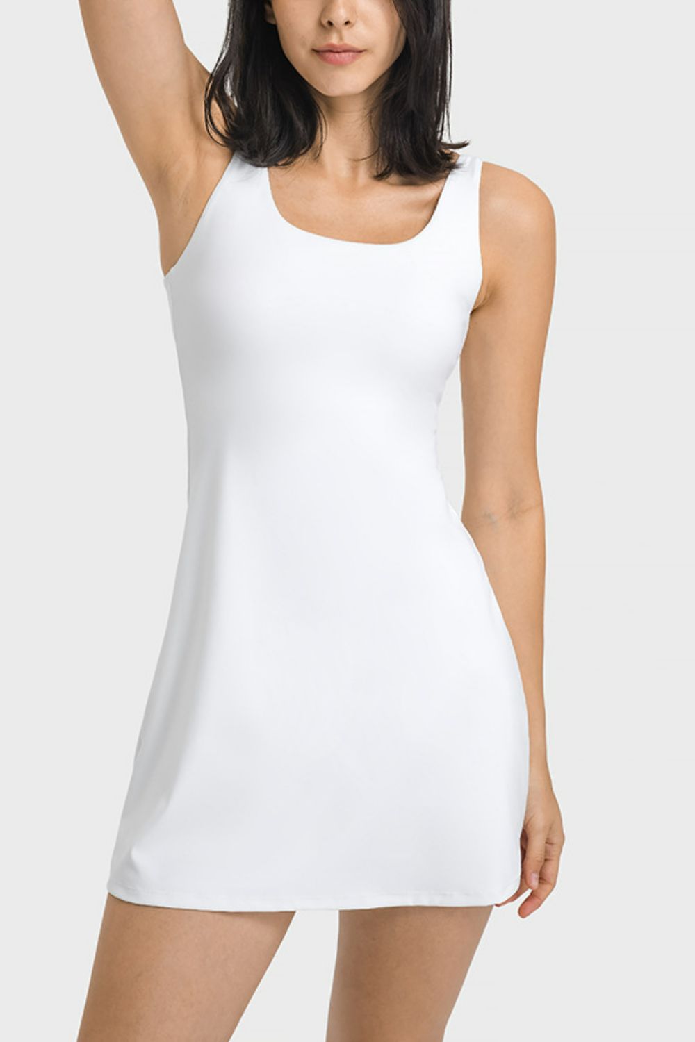 Square Neck Sports Tank Dress with Full Coverage Bottoms - The Daily Makeover