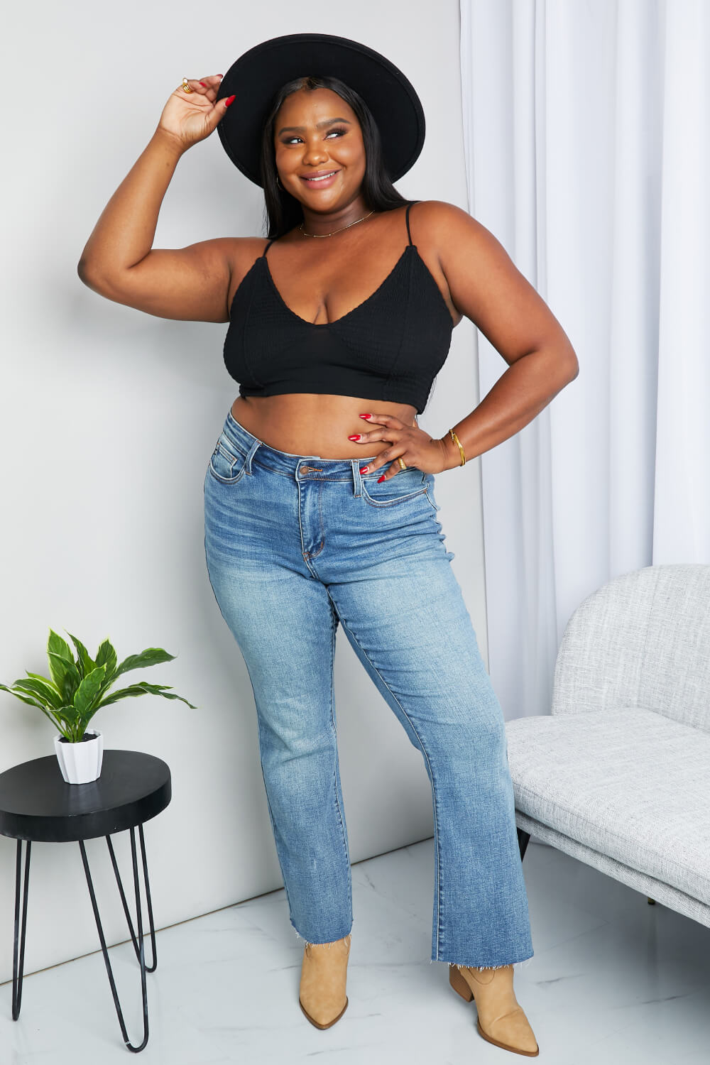 Zenana Full Size Textured Spaghetti Strap Bralette in Black - The Daily Makeover