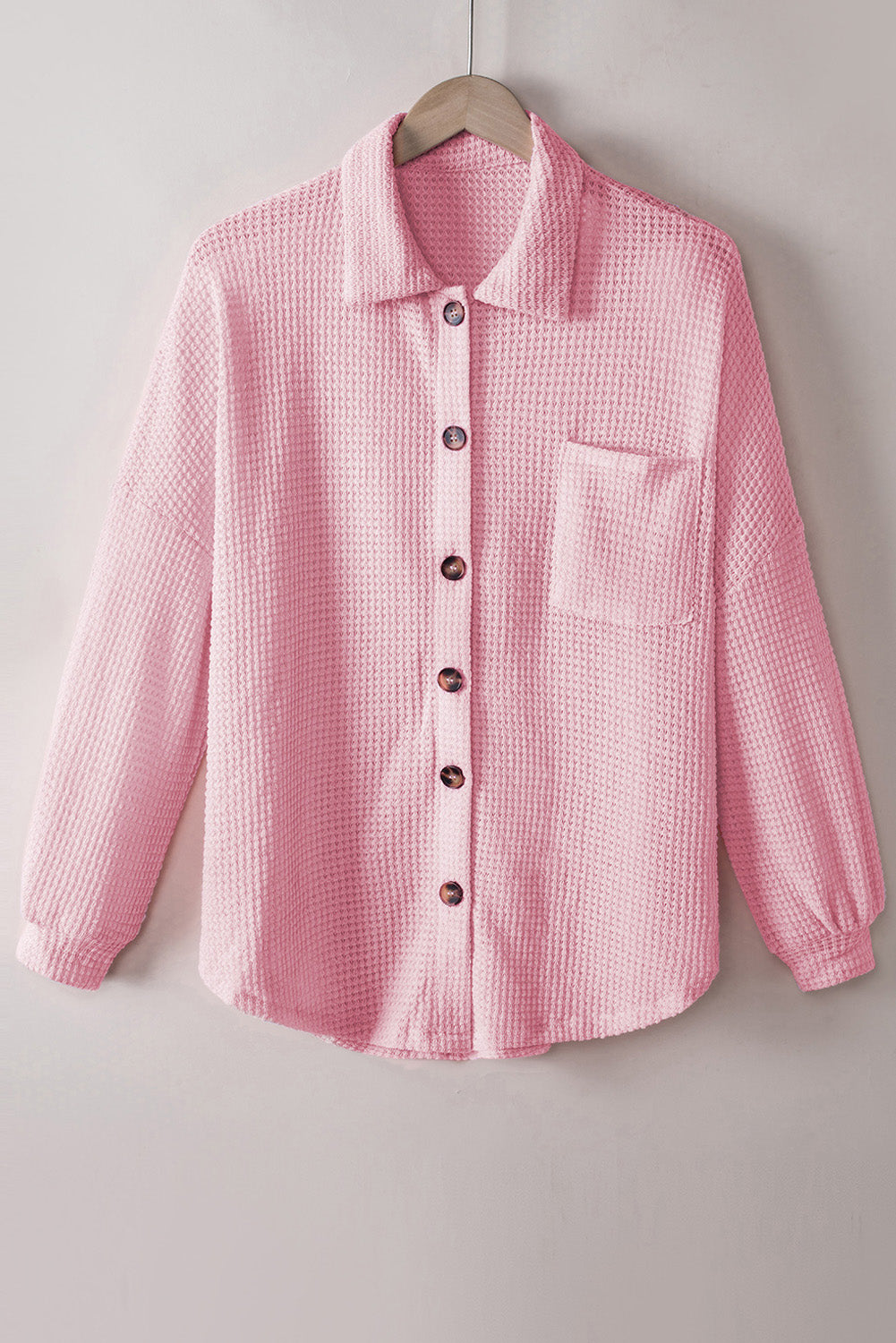 Waffle-Knit Collared Neck Long Sleeve Shirt - The Daily Makeover
