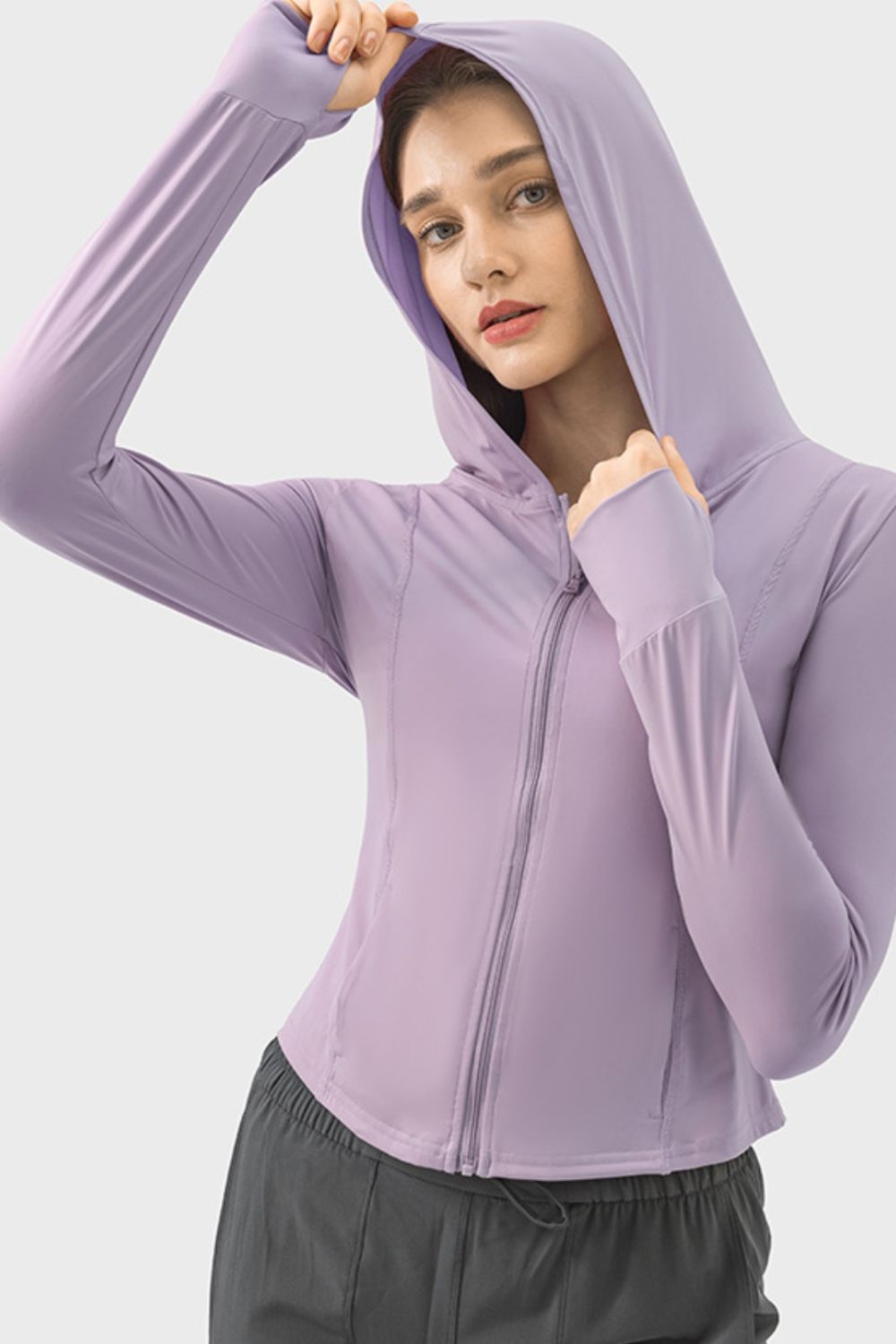 Pocketed Zip Up Hooded Long Sleeve Active Outerwear - The Daily Makeover