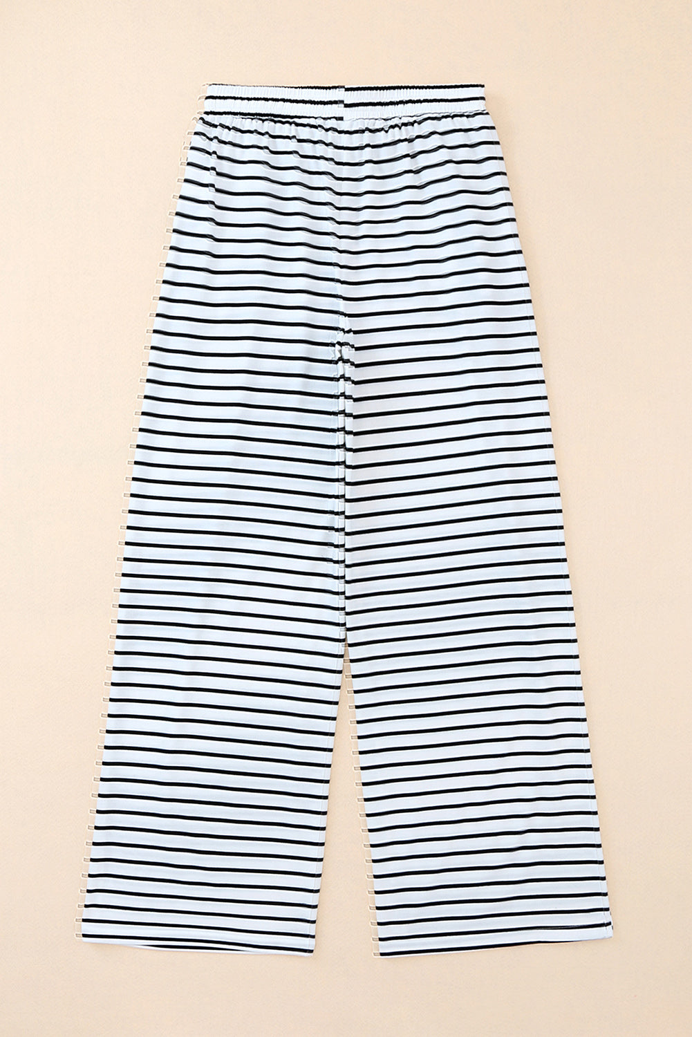 White Striped Casual Drawstring Wide Leg Pants with Pockets - The Daily Makeover