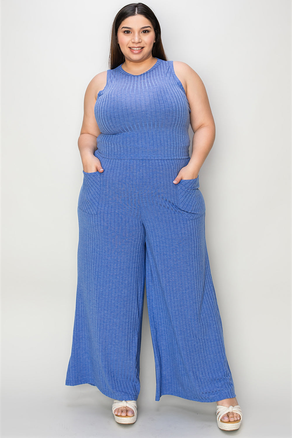 Full Size Ribbed Tank and Wide Leg Pants Set - The Daily Makeover