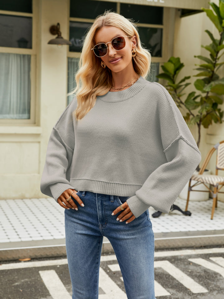 Round Neck Lantern Sleeve Sweater - The Daily Makeover