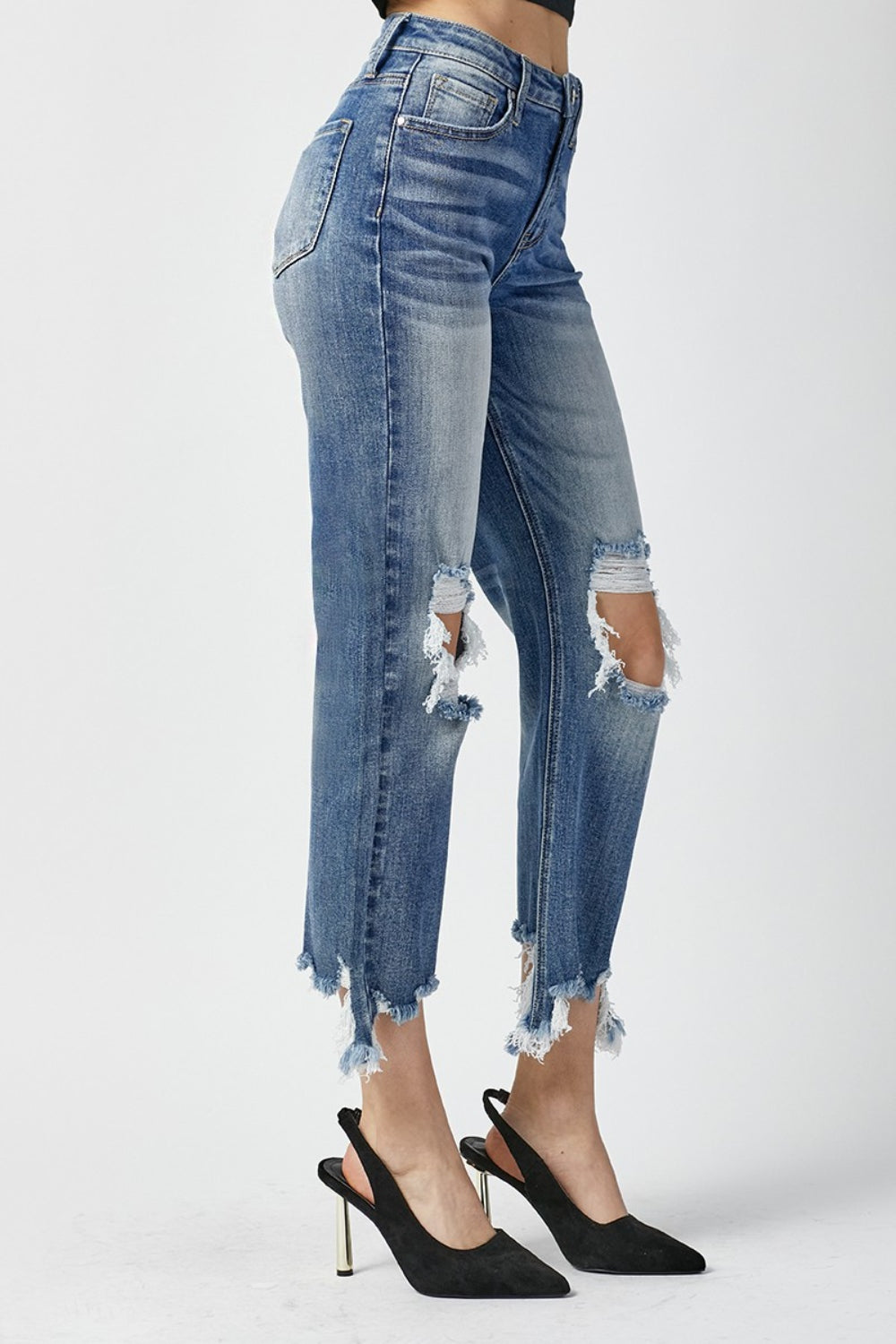 High Waist Distressed Frayed Hem Cropped Straight Jeans - The Daily Makeover