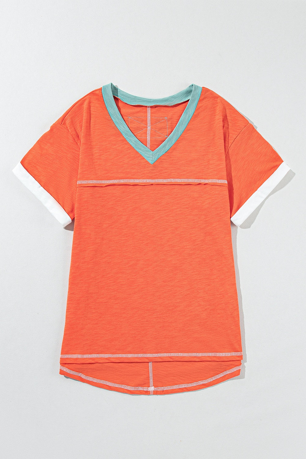 Color Block V-Neck Short Sleeve T-Shirt - The Daily Makeover