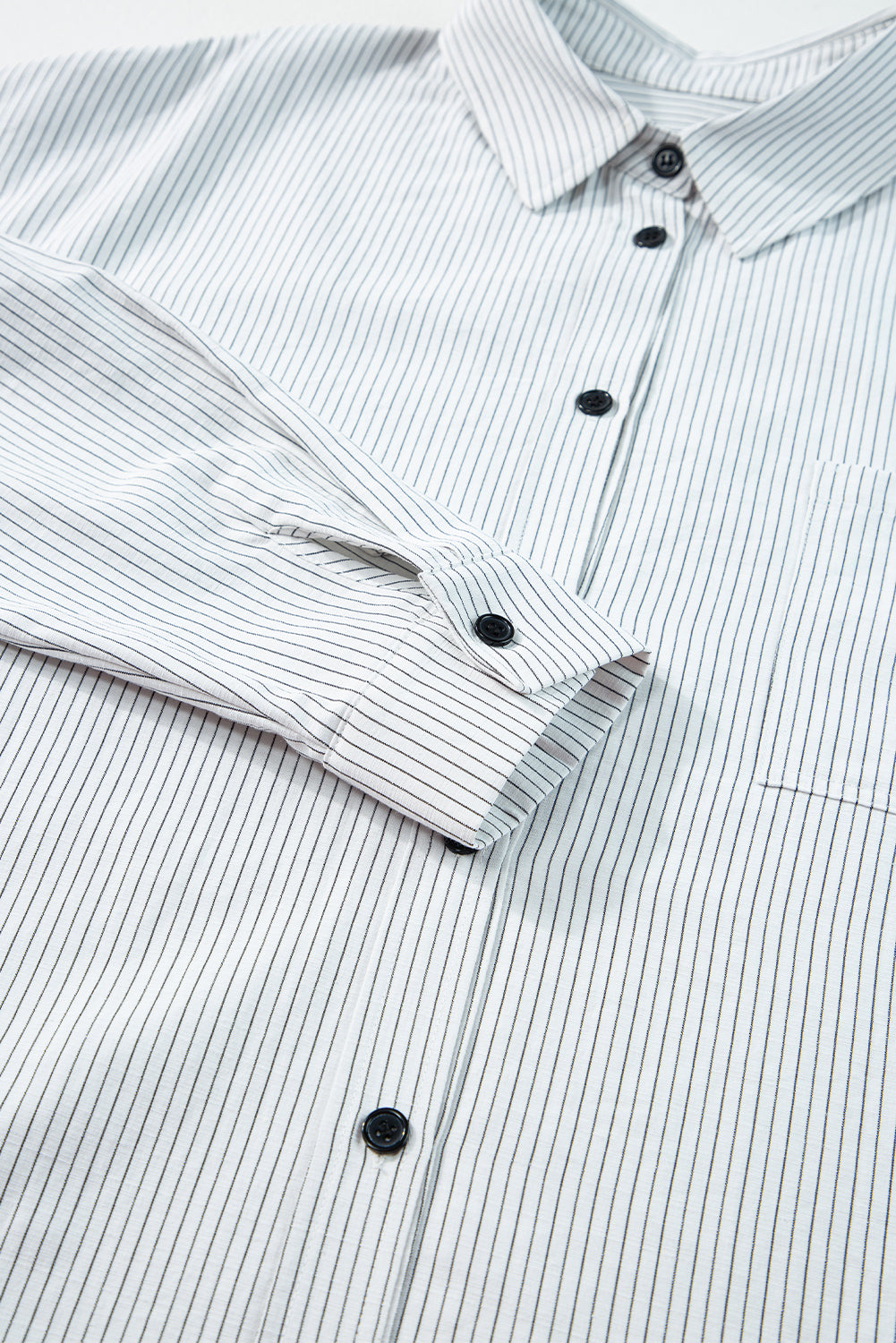 Black Stripe Roll-tab Sleeve Pocketed Tunic Shirt - The Daily Makeover