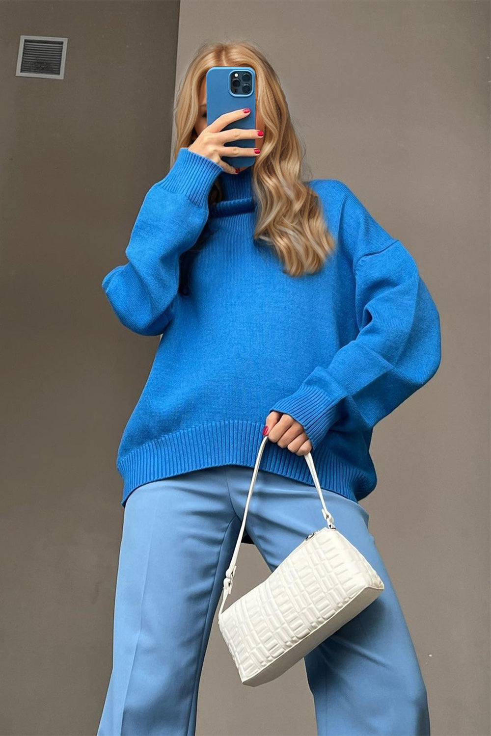 Turtleneck Dropped Shoulder Long Sleeve Sweater - The Daily Makeover