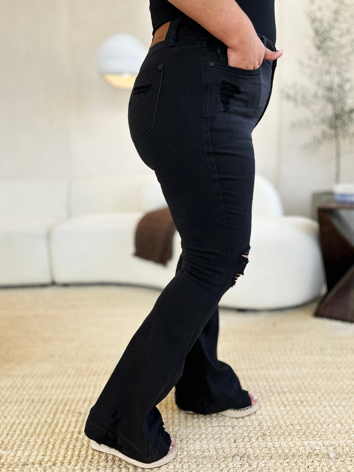 Judy Blue Full Size High Waist Distressed Flare Jeans - The Daily Makeover
