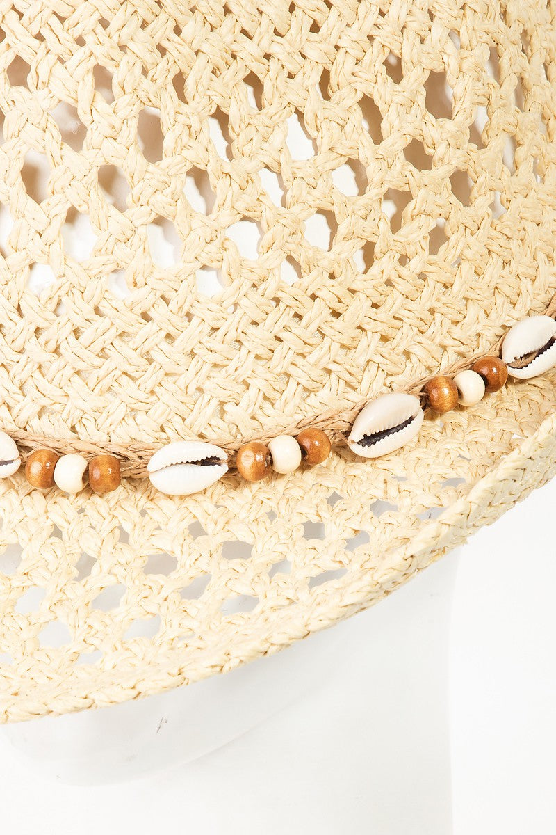 Fame Cowrie Shell Beaded String Straw Hat - The Daily Makeover