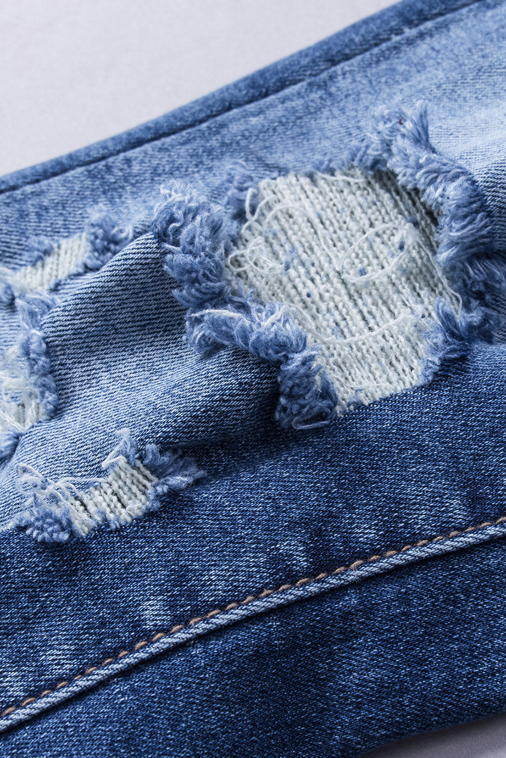 Dark Blue Ripped Raw Hem High Waist Flare Jeans - The Daily Makeover