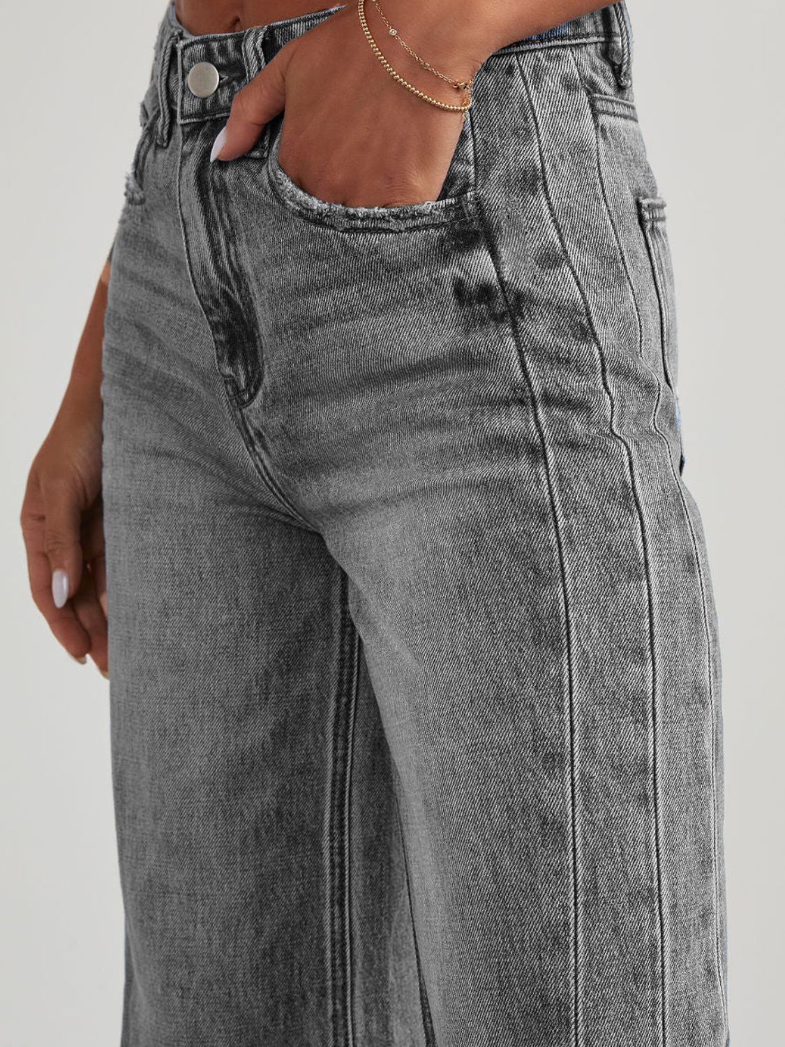 Raw Hem Wide Leg Jeans with Pockets - The Daily Makeover