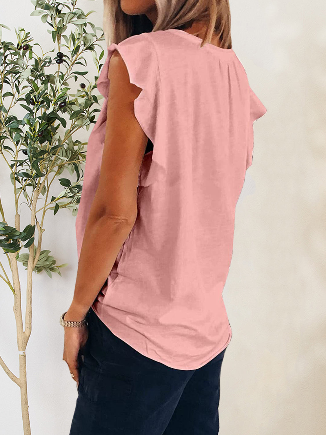 Ruffled Notched Cap Sleeve T-Shirt - The Daily Makeover