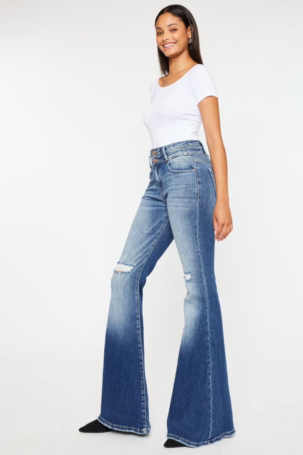 Kancan High Rise Wide Waistband Flare Jeans - The Daily Makeover