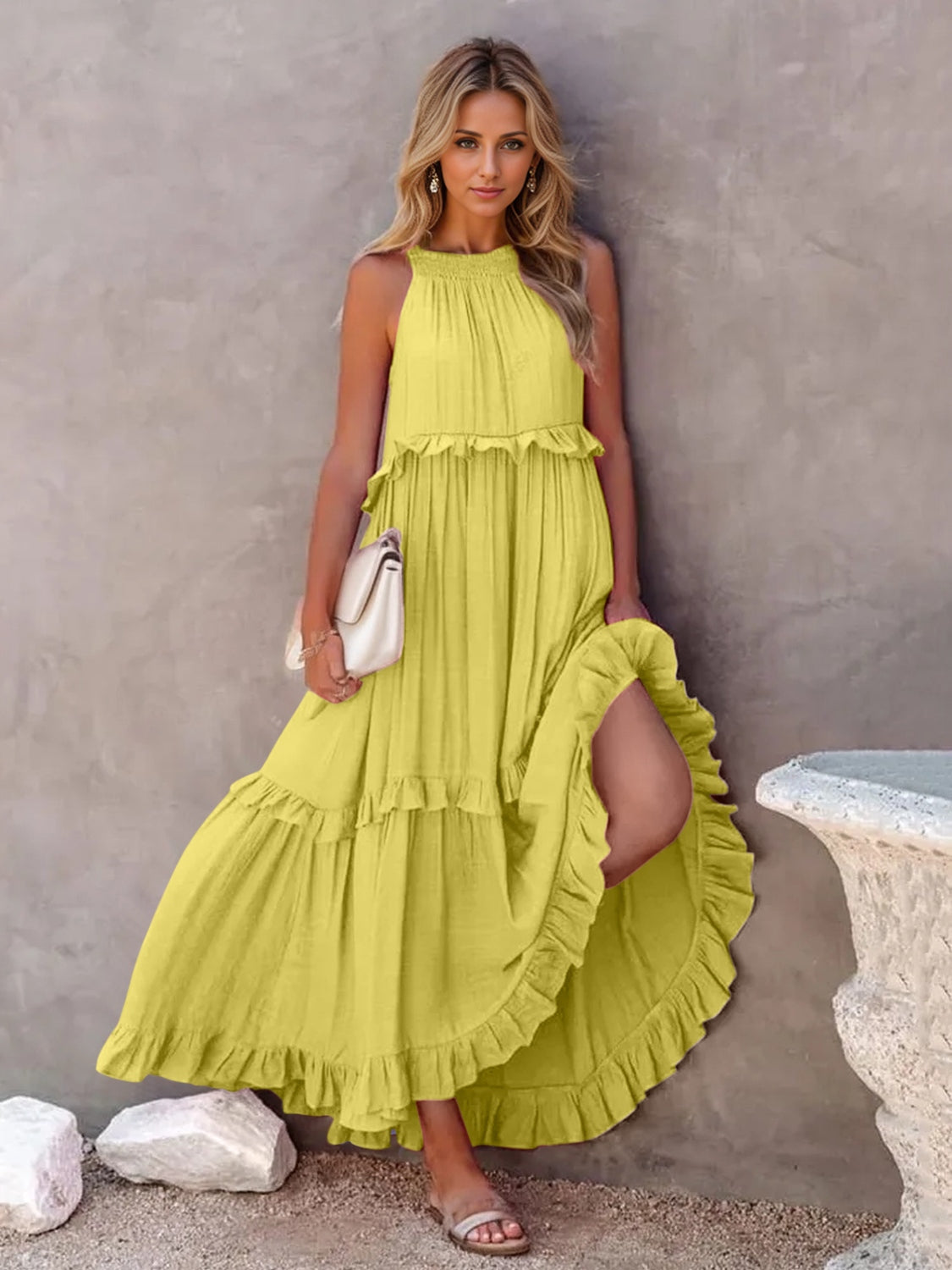 Ruffled Sleeveless Tiered Maxi Dress with Pockets - The Daily Makeover