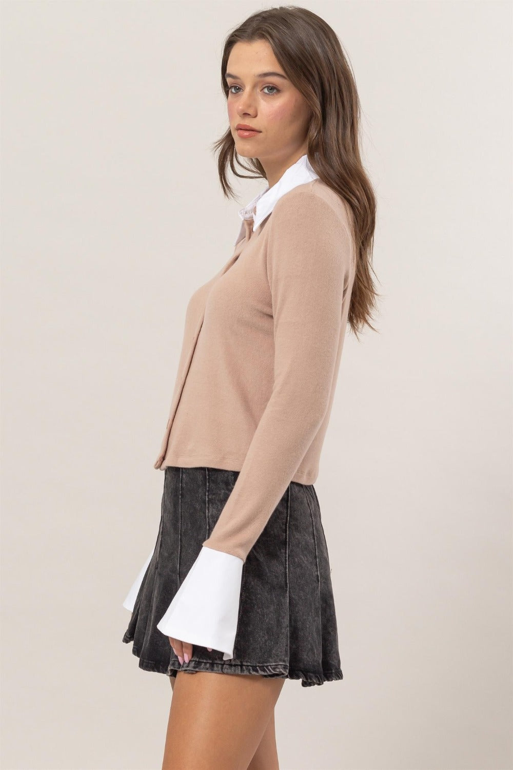 HYFVE Collared Contrast Button Down Crop Knit Cardigan - The Daily Makeover