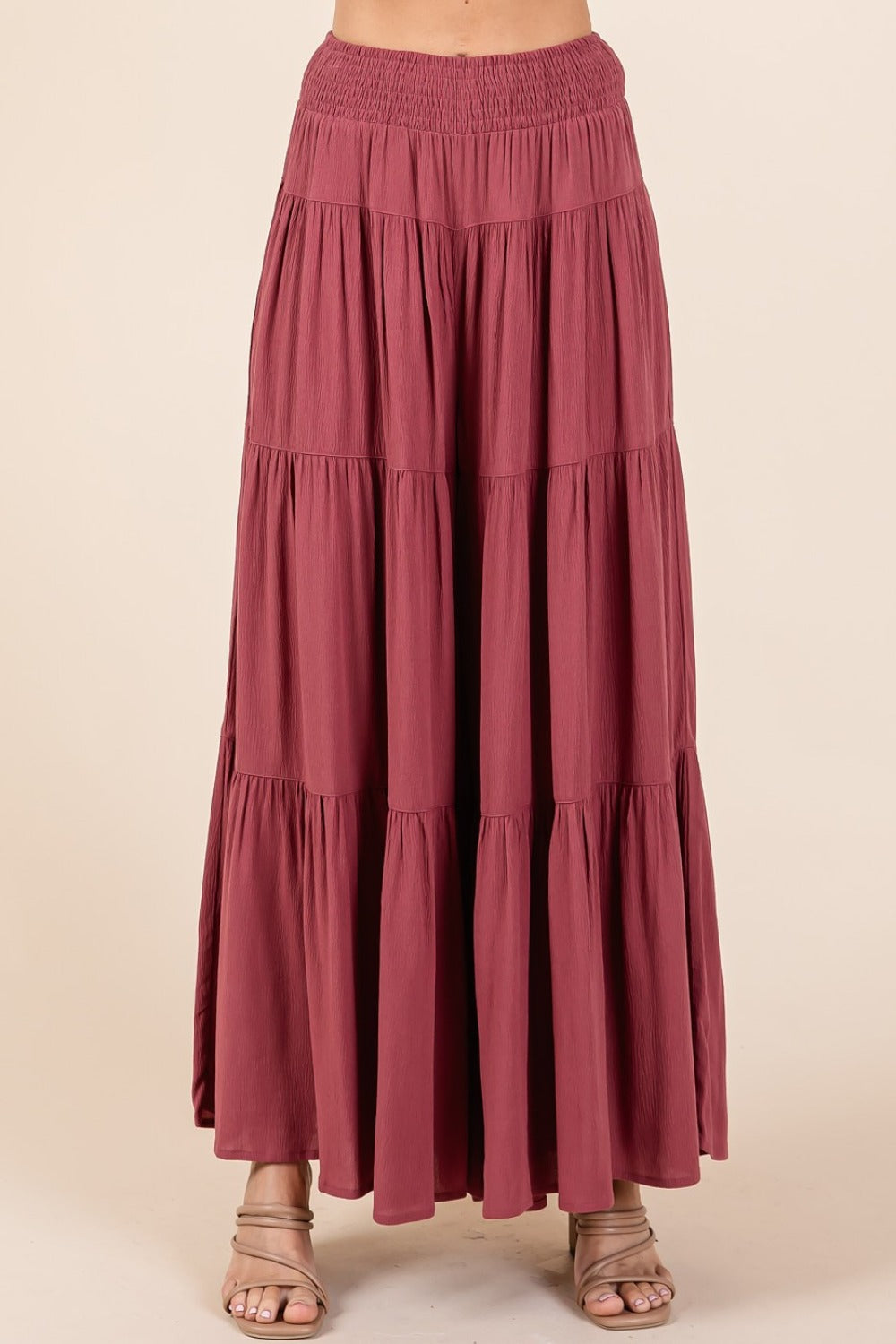 Mittoshop Tier Detail Smocked Elastic Waist Wide Leg Pants - The Daily Makeover