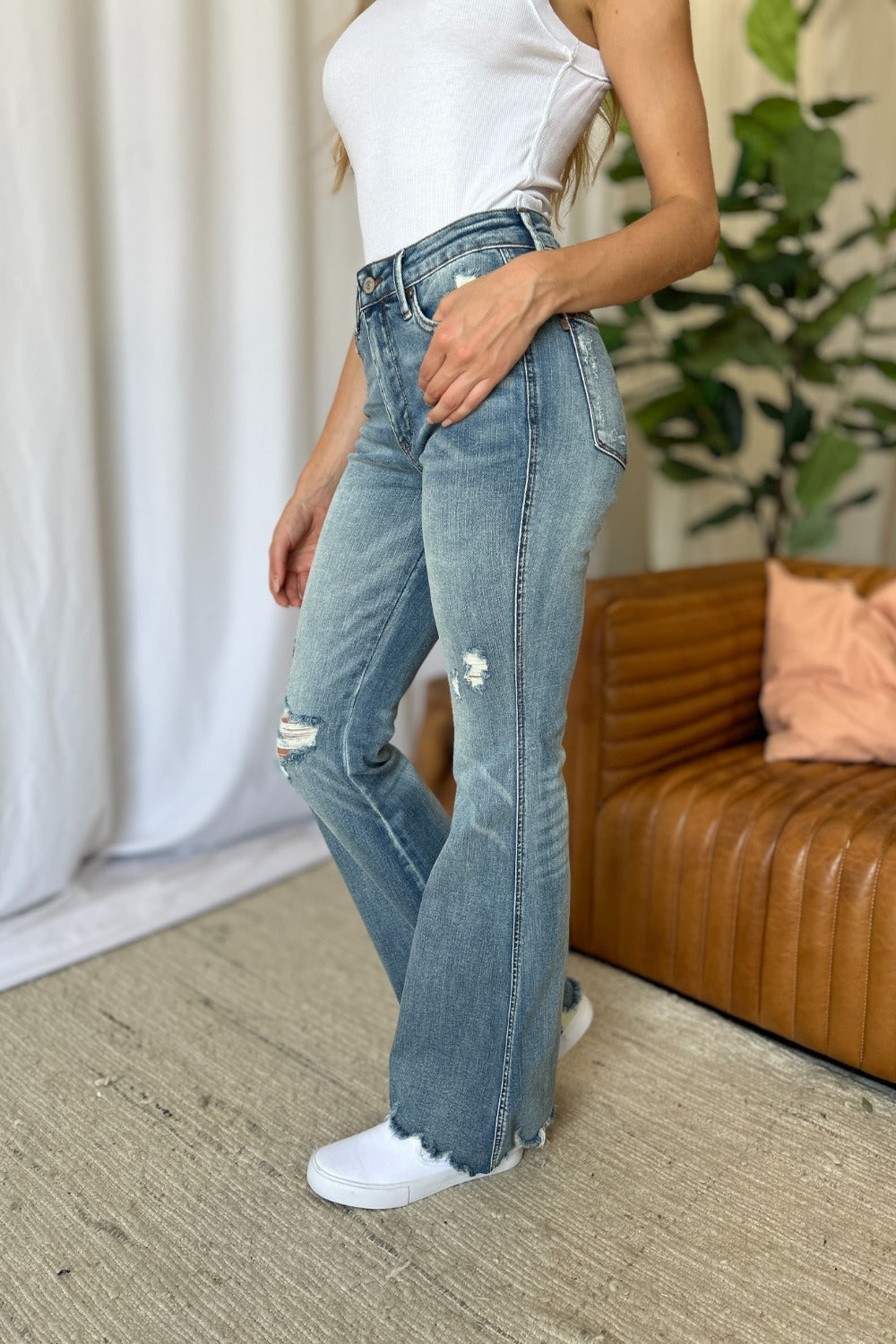 Judy Blue Full Size Medium Rise Tummy Control Destroy Flare - The Daily Makeover