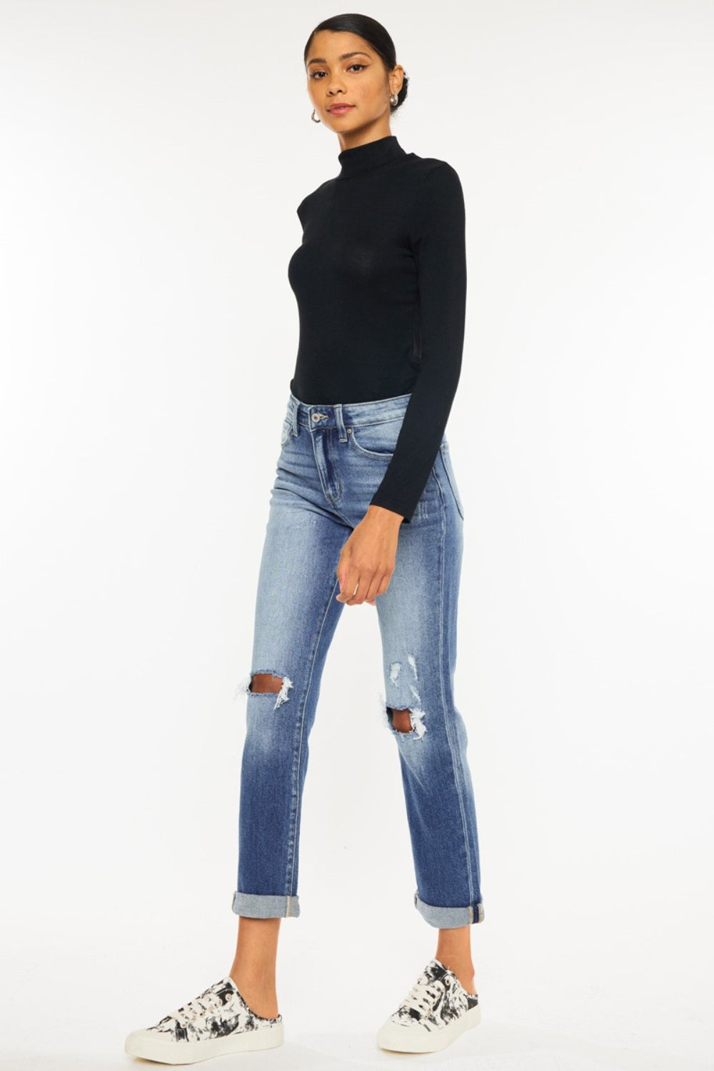 Kancan High Waist Distressed Hem Detail Cropped Straight Jeans - The Daily Makeover