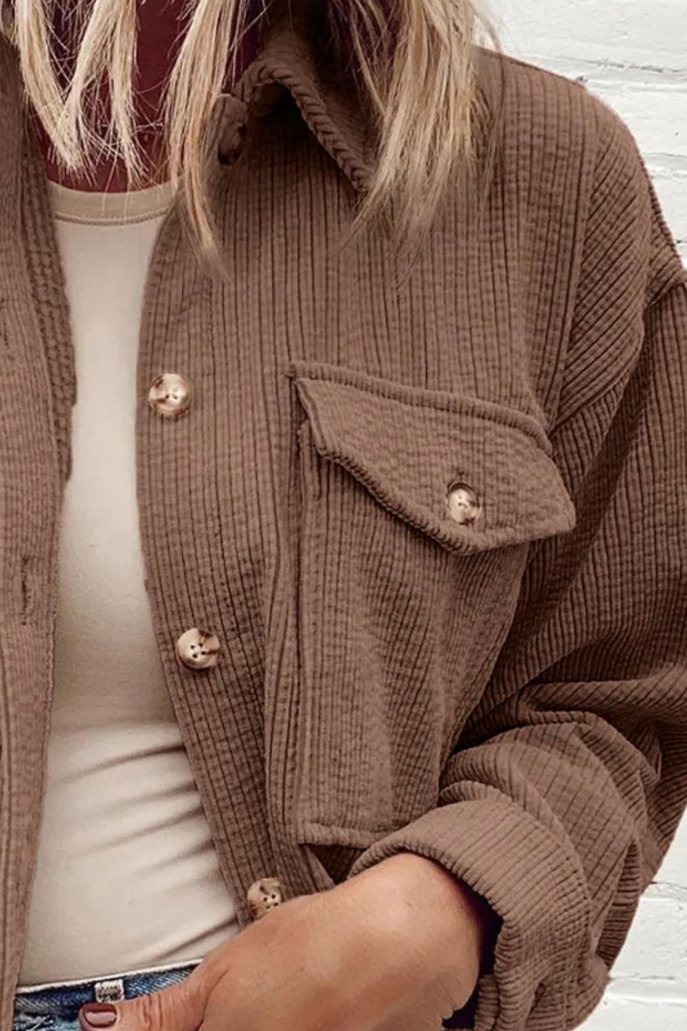 Pocketed Button Up Dropped Shoulder Shacket - The Daily Makeover