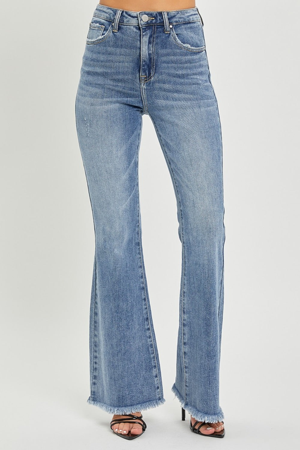 Full Size High Waist Raw Hem Flare Jeans - The Daily Makeover