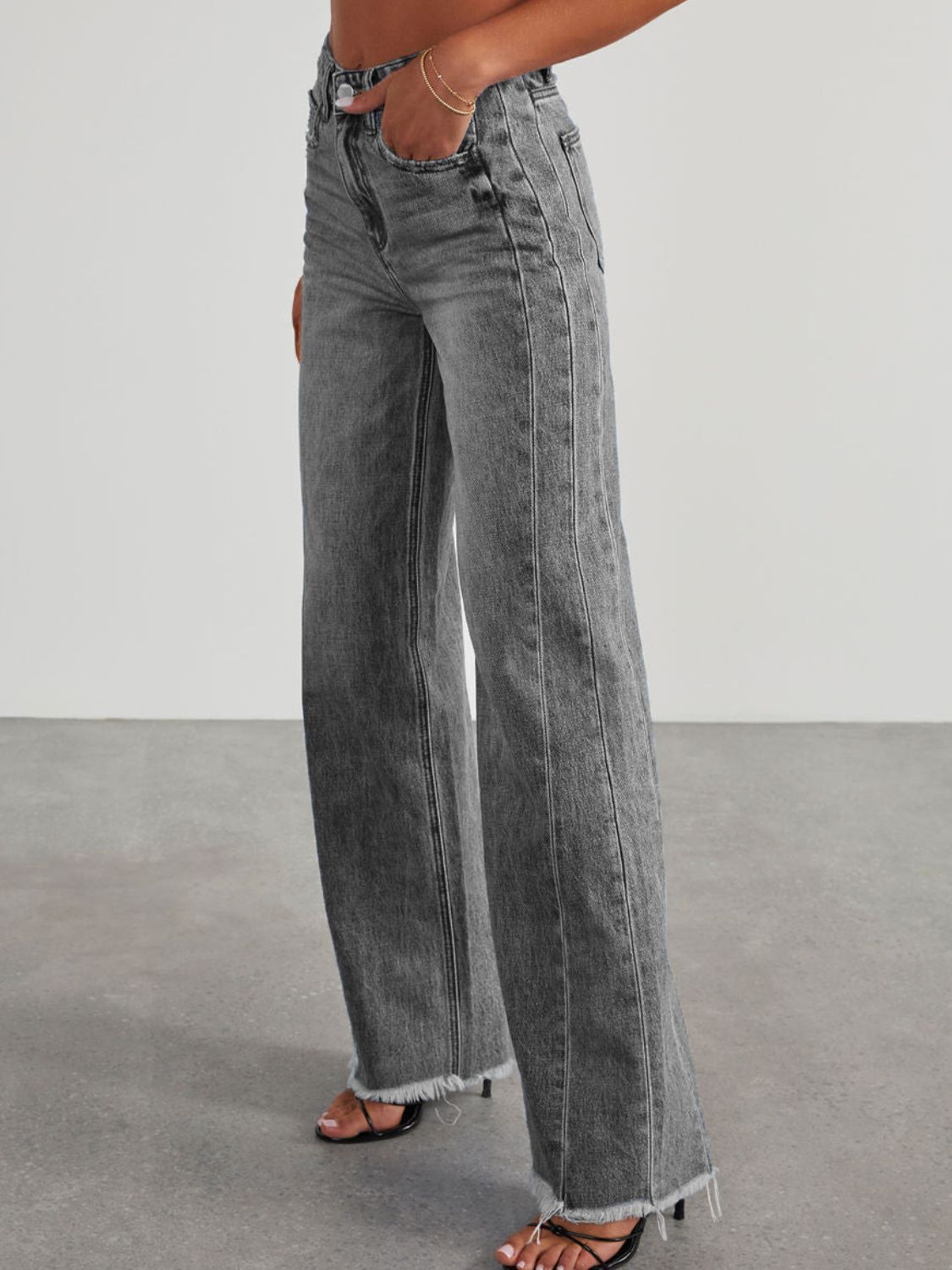 Raw Hem Wide Leg Jeans with Pockets - The Daily Makeover