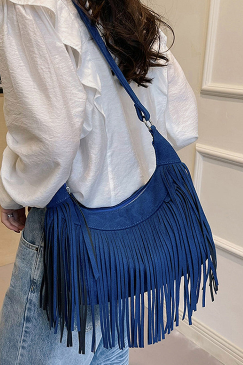 Suede Fringe Adjustable Strap Shoulder Bag - The Daily Makeover