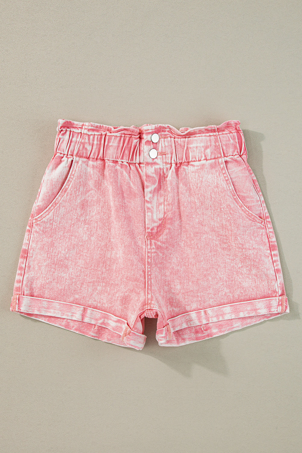 Dusty Pink Vintage Washed Frilled High Waist Denim Shorts - The Daily Makeover
