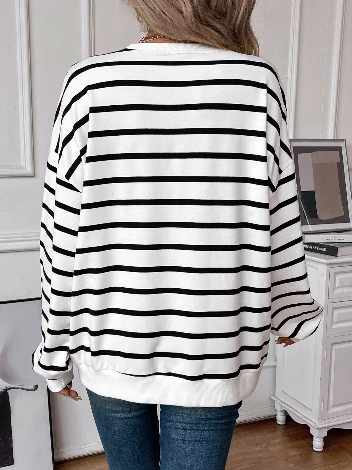 Striped Round Neck Long Sleeve Sweatshirt - The Daily Makeover