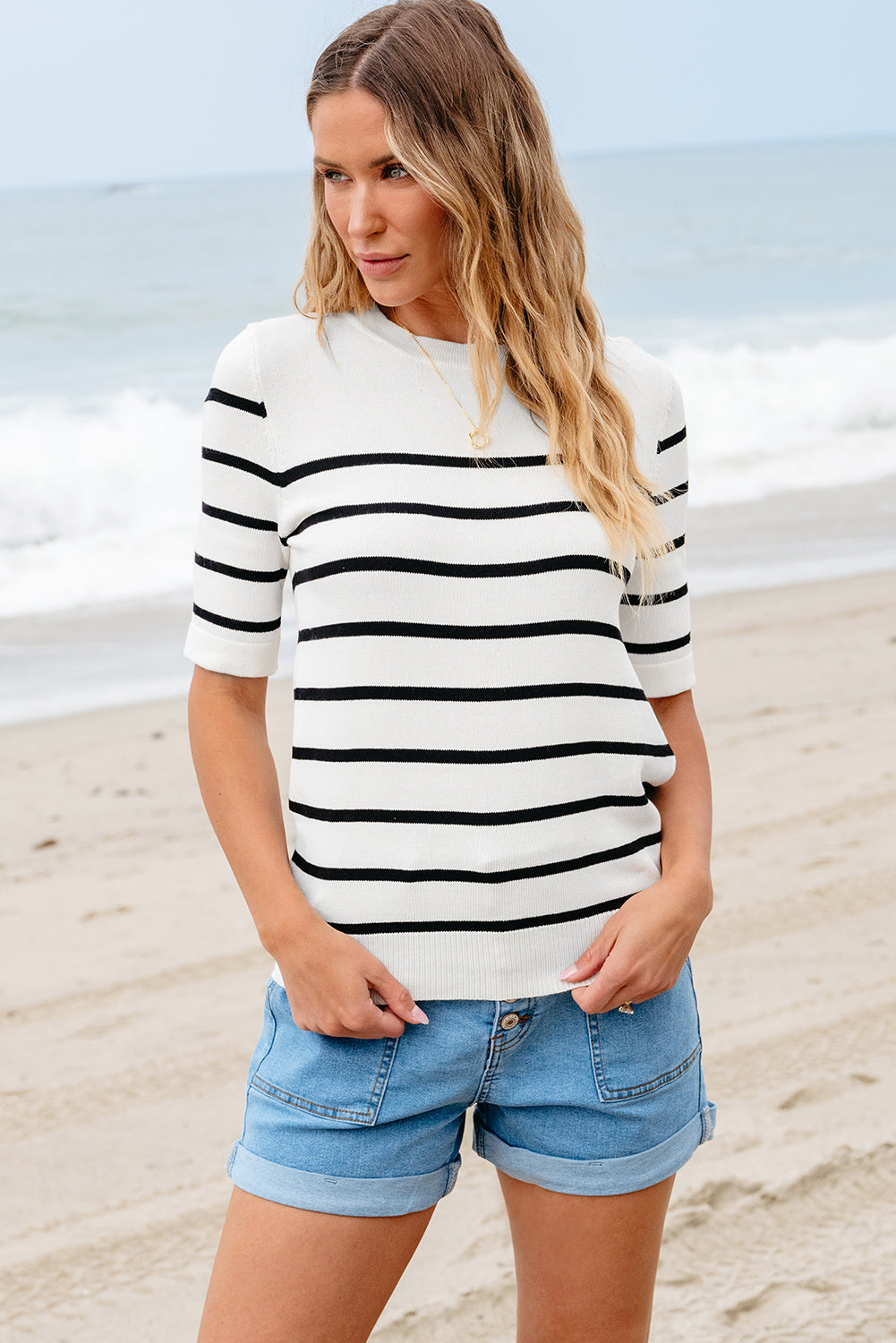 Round Neck Half Sleeve Knit Top - The Daily Makeover
