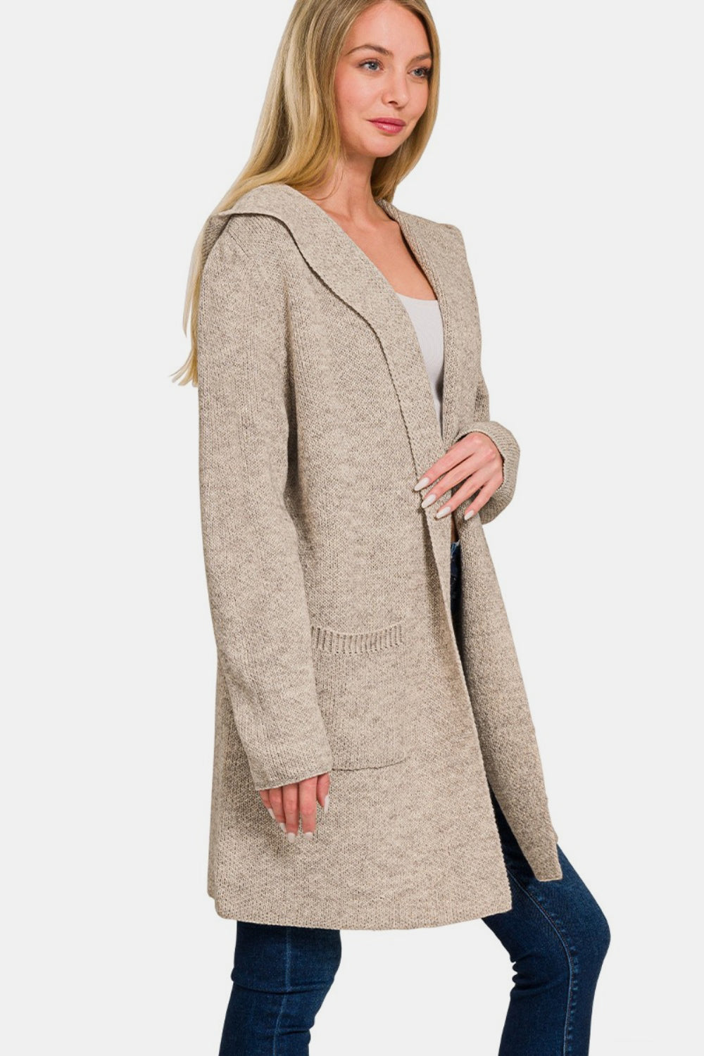 Zenana Hooded Open Front Sweater Cardigan - The Daily Makeover