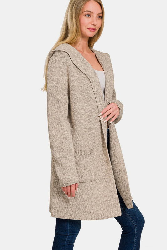 Zenana Hooded Open Front Sweater Cardigan - The Daily Makeover