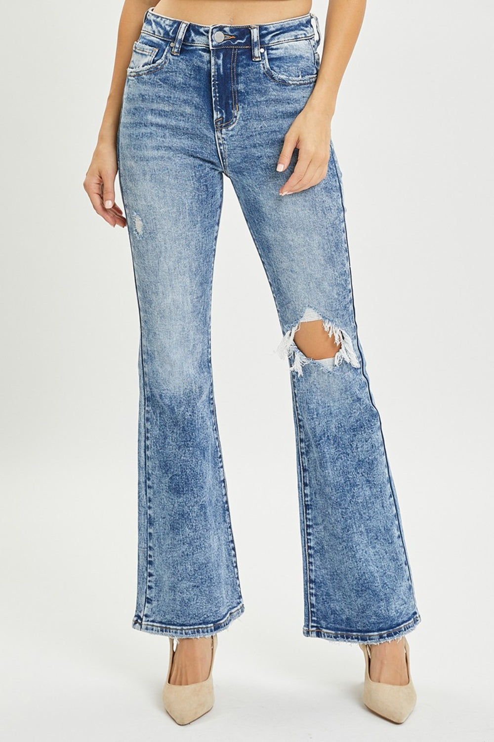 Full Size High Rise Distressed Flare Jeans - The Daily Makeover