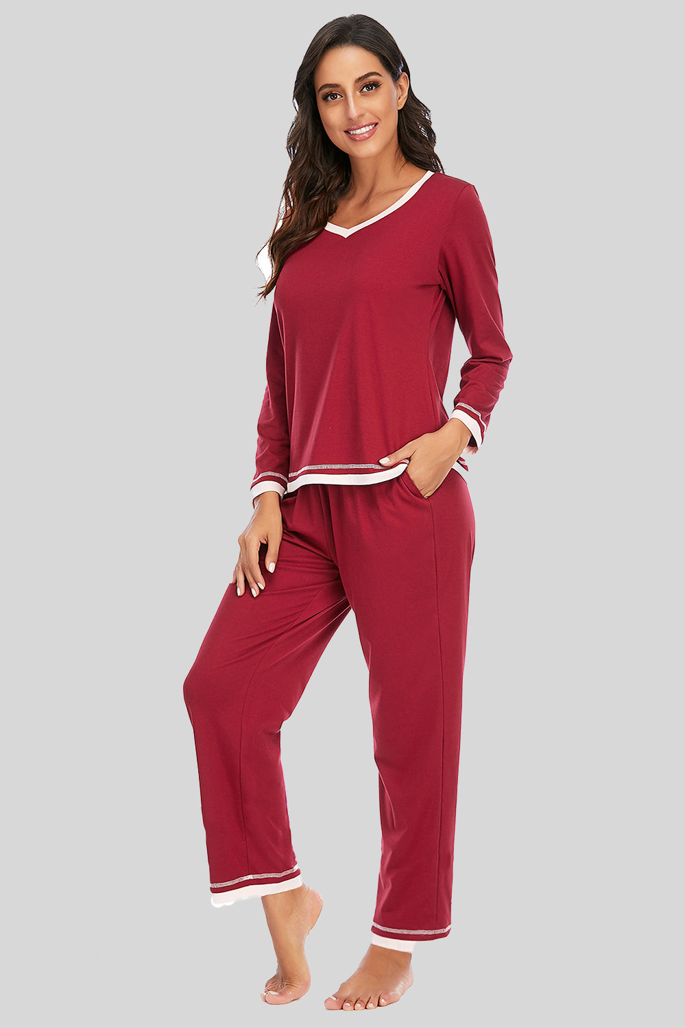 V-Neck Top and Pants Lounge Set - The Daily Makeover