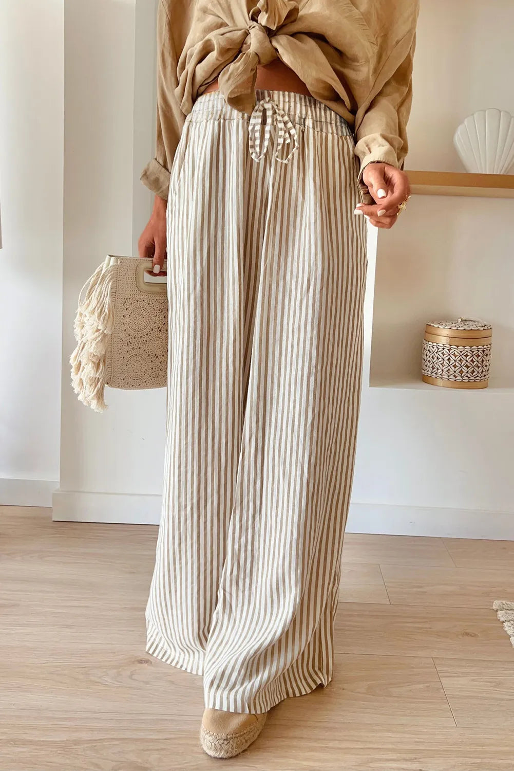 Pocketed Striped Wide Leg Pants - The Daily Makeover
