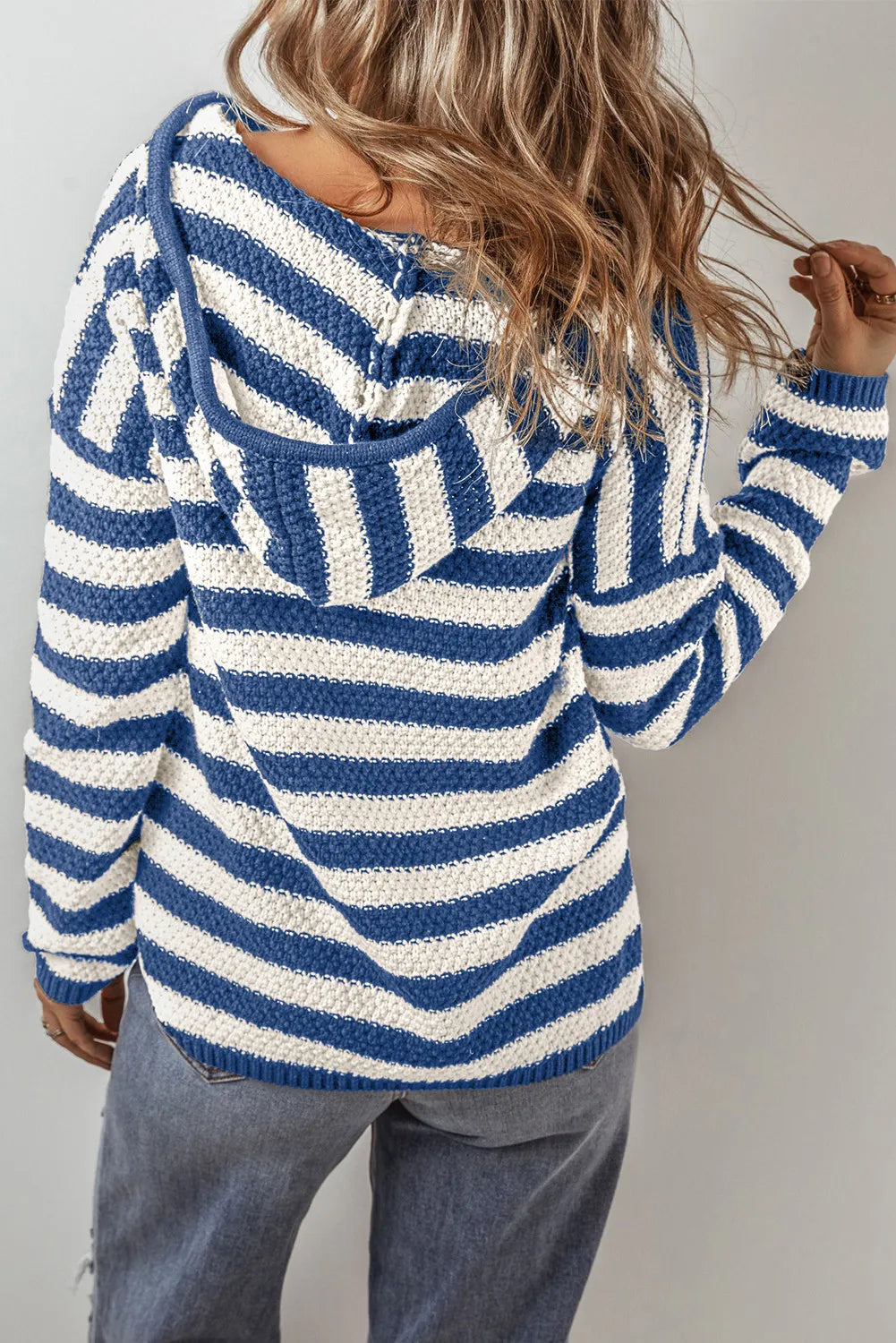Drawstring Striped Long Sleeve Hooded Sweater - The Daily Makeover