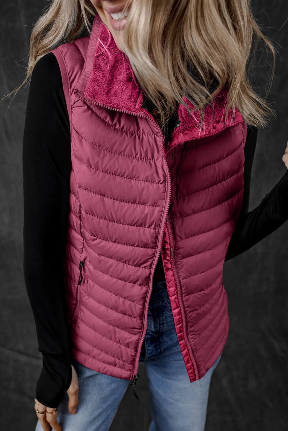 Pocketed Zip Up Vest Coat - The Daily Makeover