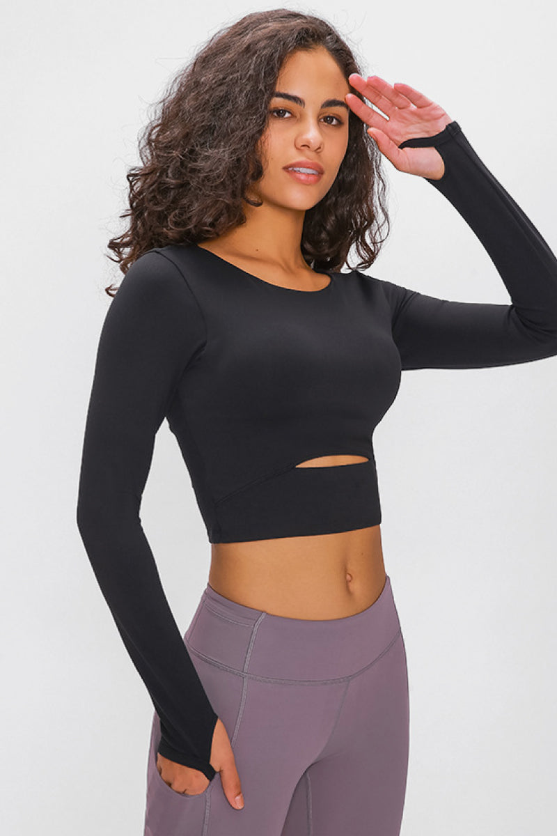 Long Sleeve Cropped Top With Sports Strap - The Daily Makeover
