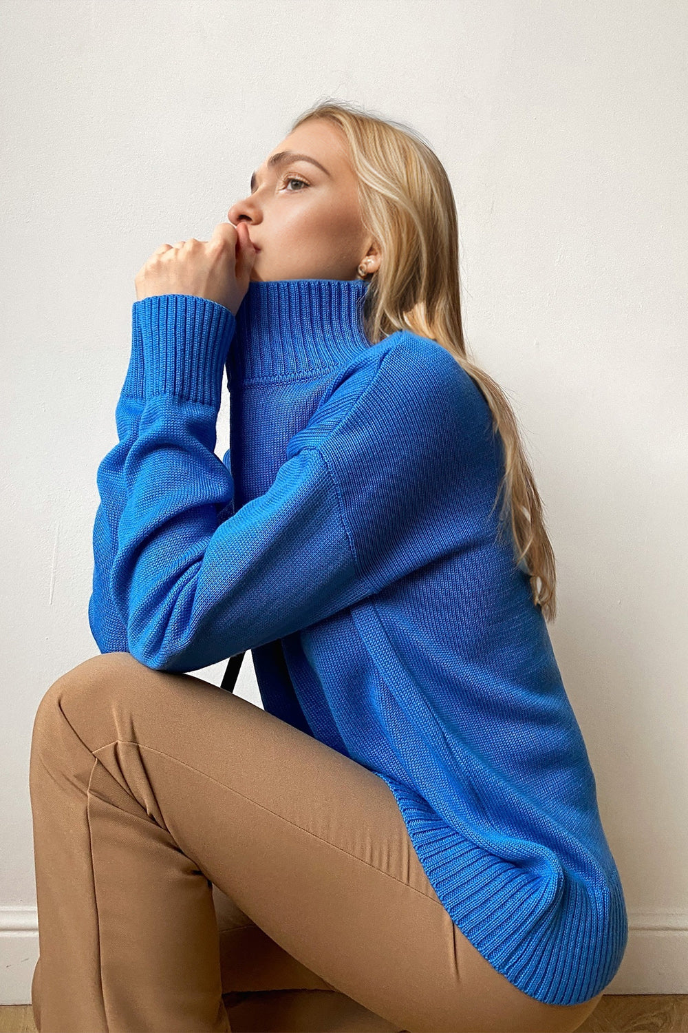 Turtleneck Dropped Shoulder Long Sleeve Sweater - The Daily Makeover