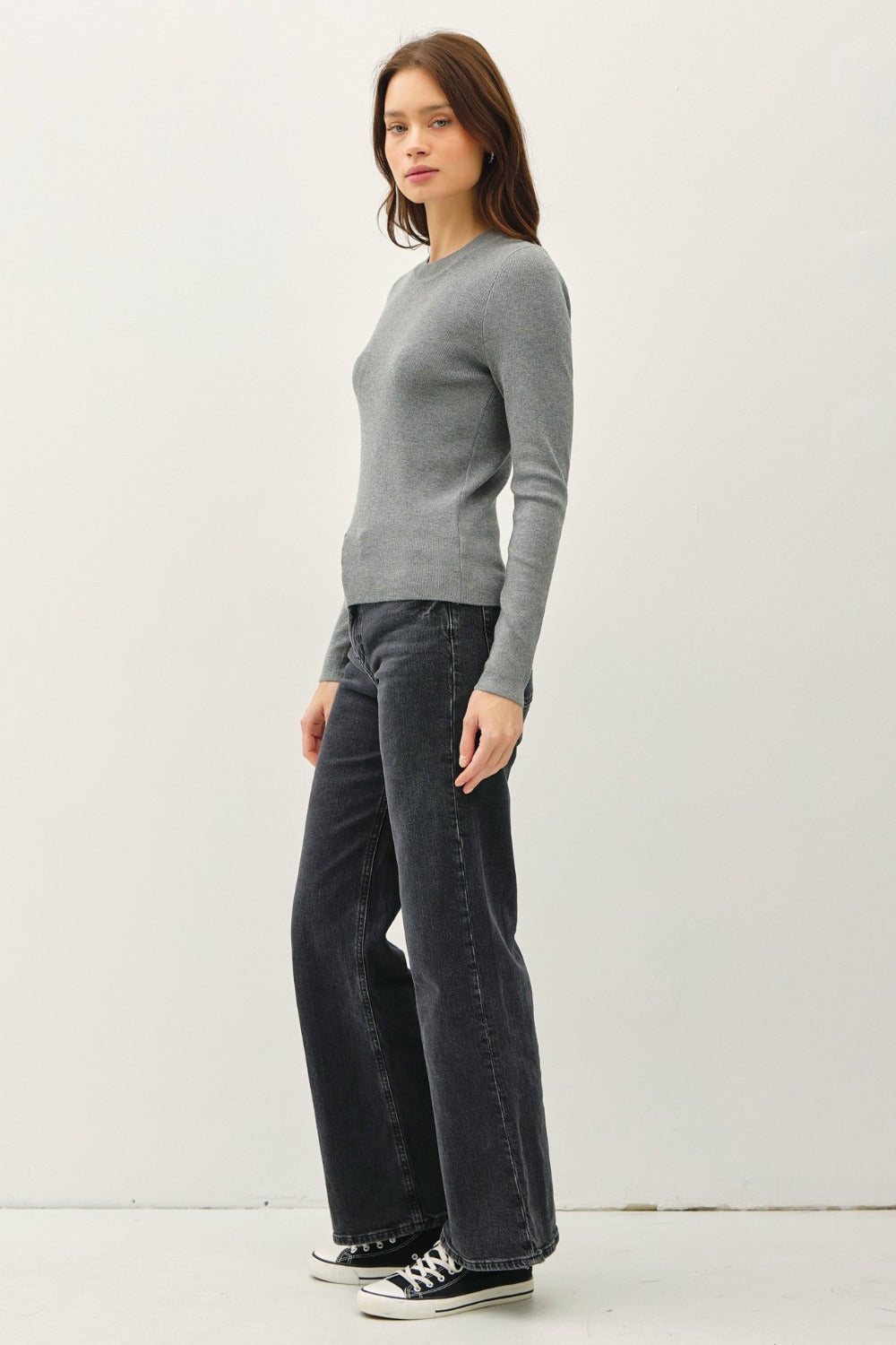 Be Cool Round Neck Long Sleeve Ribbed Sweater - The Daily Makeover