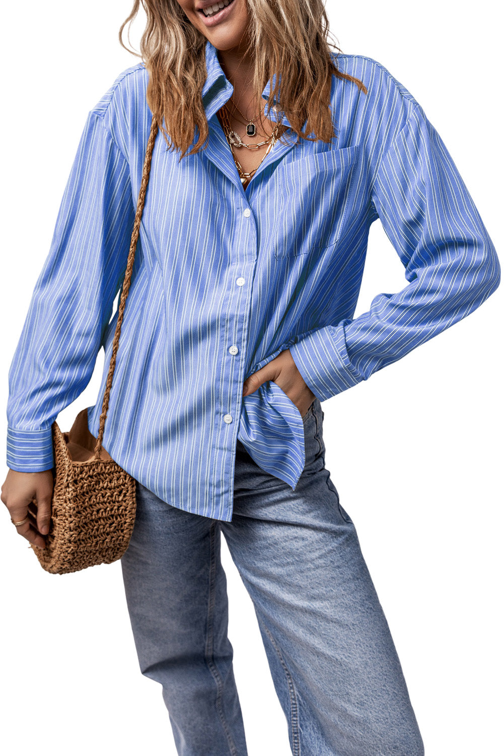 Striped Button Up Long Sleeve Shirt - The Daily Makeover