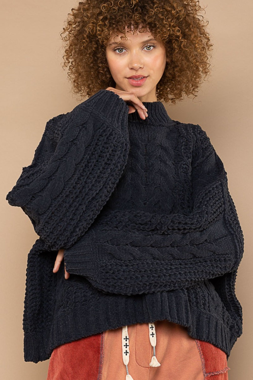 POL Mock Neck Cable Knit Sweater - The Daily Makeover