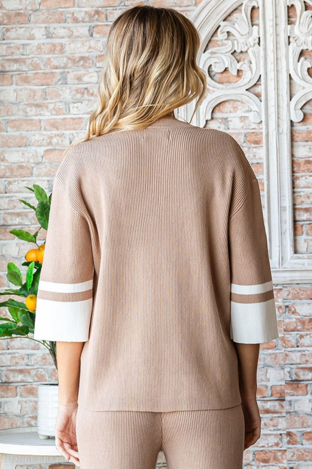 First Love Contrast V Neck Ribbed Knit Top - The Daily Makeover